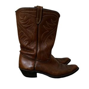 Acme Boots Womens 6.5 Western Cowboy Brown Leather Pull On Riding Vintage USA
